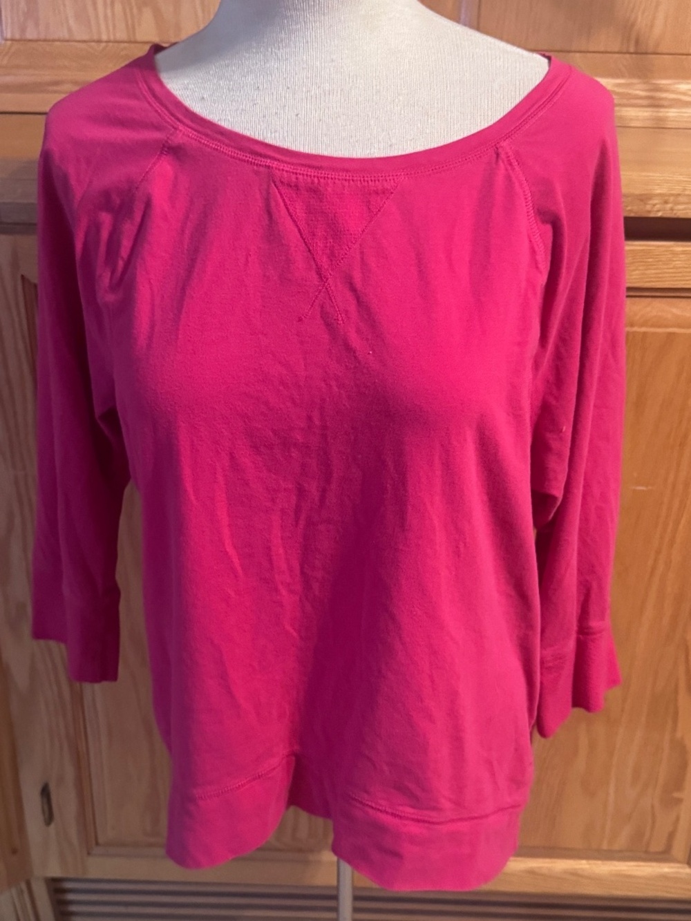Danskin Now Large (12-14) 3/4 Sleeves Bright Pink Round Neck Blouse Top